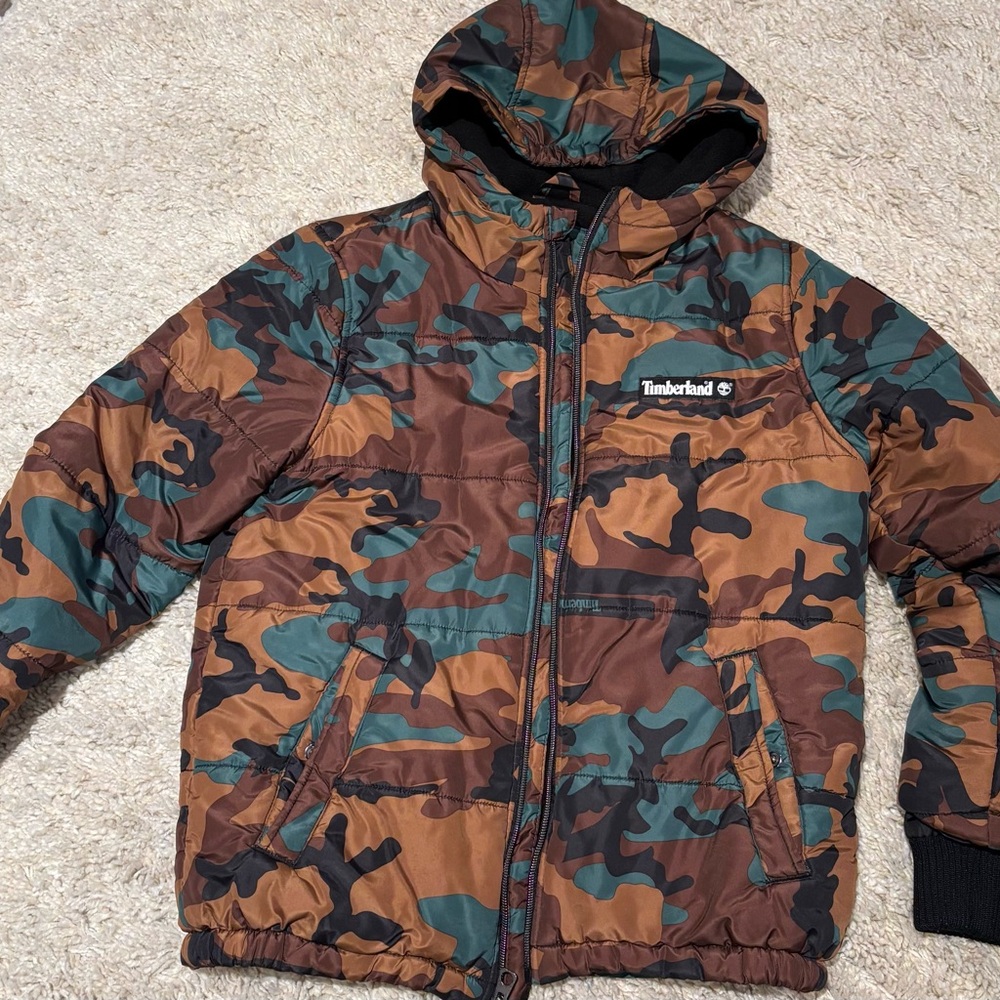 Boys Timberland Brown and Green Camouflage Jacket